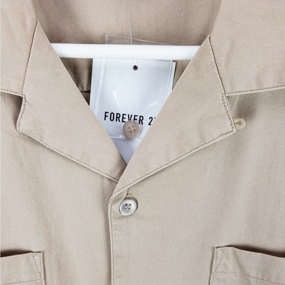 Forever 21 Woven Top Men's Large Camp Collar Long Sleeve Cotton Taupe - Picture 5 of 12